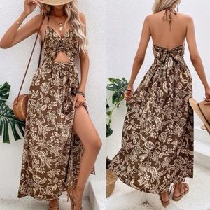Boho cutout halter maxi dress